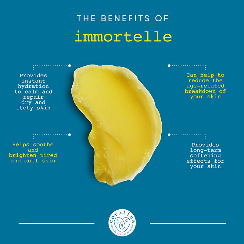 The benefits of Immortelle facial balm by Coraline Skincare