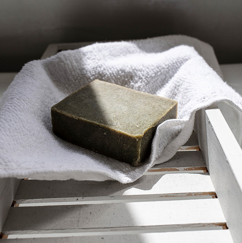 Close-up of Nettle Settle Soap Bar by Coraline Skincare